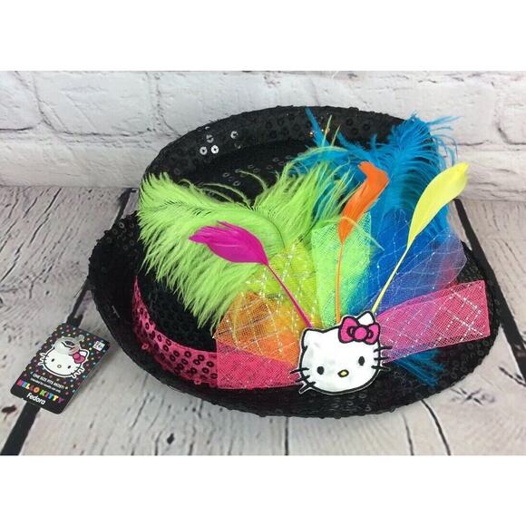 Hello Kitty Childs Black Sequined Fedora & Rainbow Sparkle Wings Cosplay Costume - Picture 6 of 12
